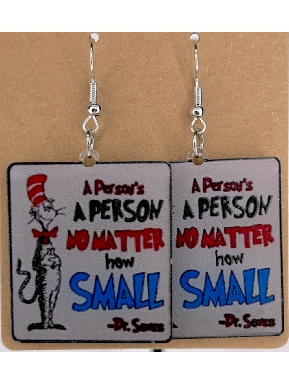 Cat in The Hat Reading Themed Earrings Teachers Hypoallergenic Lightweight